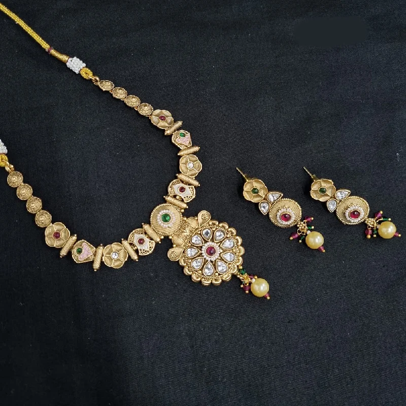 Quartz healing necklaces-Lucentarts Jewellery Gold Plated  Meenakari Necklace Set