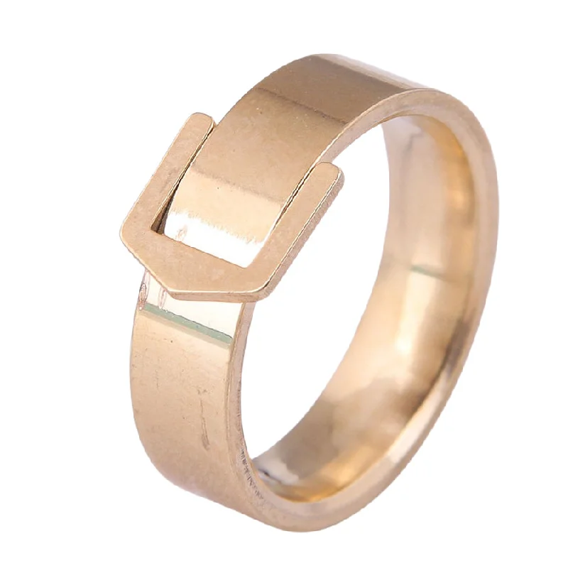 Quartz inlay rings-Belt Buckle Gold Tone Metal Ring