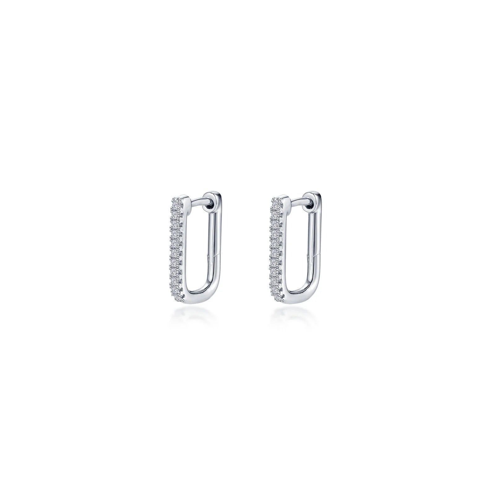 Thin pearl earrings-Lafonn Simulated Diamond Rectangle Hoop Earrings E0630CLP00