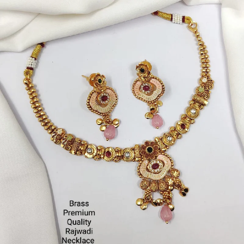 Tiered link necklaces-Manisha Jewellery Gold Plated Pota Stone Necklace Set