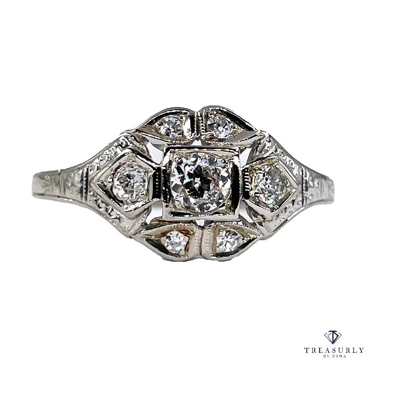 Quartz inlay rings-Art Deco Antique Vintage 0.85ct Old European Diamond Engagement Wedding Platinum Ring