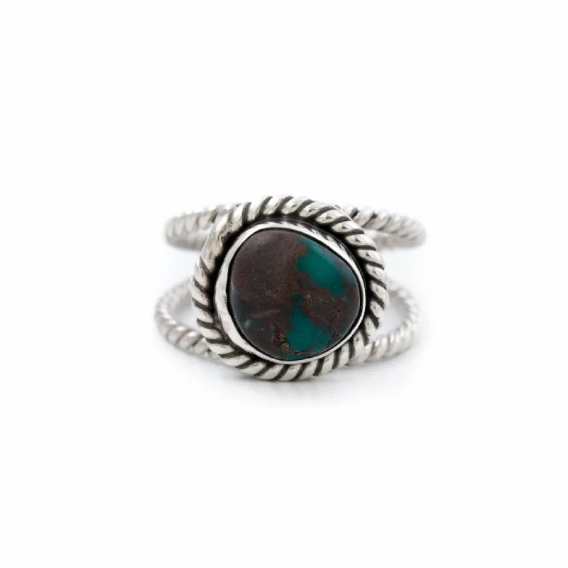 Owl motif rings-Dark Bisbee Turquoise Ring