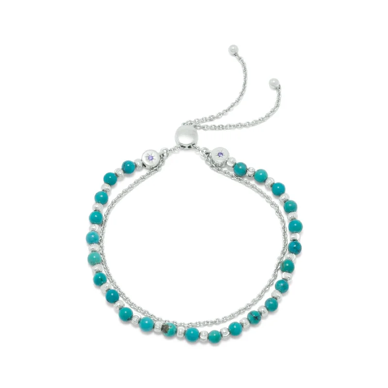 Alloy metal bangles-Sterling Silver Double Strand Reconstituted Turquoise Bolo Bracelet