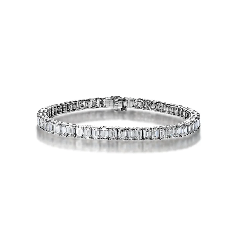 Warm clay bangles-Jayla 18 Carat Emerald Cut Diamond Tennis Bracelet in 14k White Gold