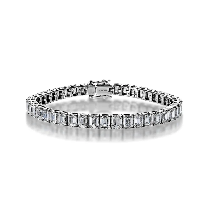 Night charm bangles-Ensley 18 Carat Emerald Cut Single Row Diamond Tennis Bracelet in 14k White Gold