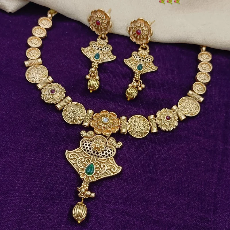 Woven cord necklaces-Manisha Jewellery Gold Plated Pota Stone Necklace Set