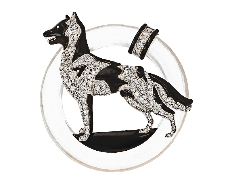 Rough texture brooch-Art Deco Diamond and Rock Crystal Dog Brooch