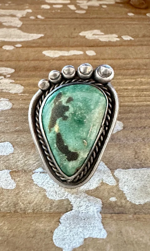 Subtle filigree rings-BEST FOOT FORWARD Vintage Handmade Large Ring Sterling Silver & Turquoise • Size 6 1/2