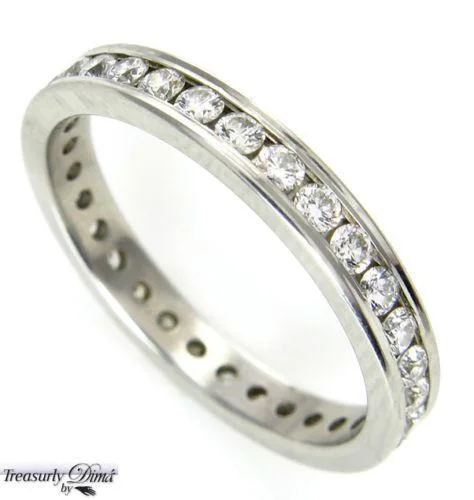 Secure clasp rings-0.75CT PLATINUM ETERNITY DIAMOND WEDDING ANNIVERSARY RING SIZE 6