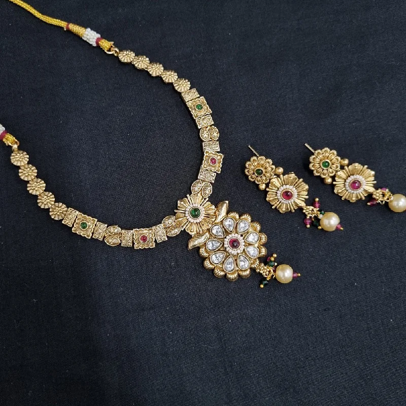 Worn medallion necklaces-Lucentarts Jewellery Gold Plated  Meenakari Necklace Set