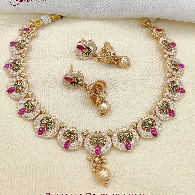 Slanted design necklaces-Jewel Addiction Gold Plated Pota Stone And Meenakari Necklace Set