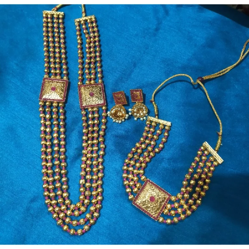 Light wood necklaces-Akruti Collection Gold Plated Long  Necklace Combo Set