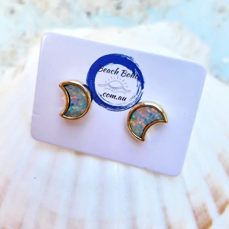 Cotton cord earrings-CRESCENT MOONS - 925 STUD EARRINGS