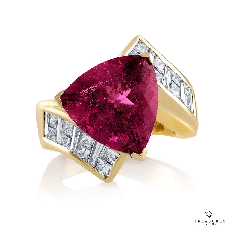 Flex open rings-GIA 6.59ct Natural RUBELLITE Tourmaline Diamond 18k Yellow Gold Vintage Ring