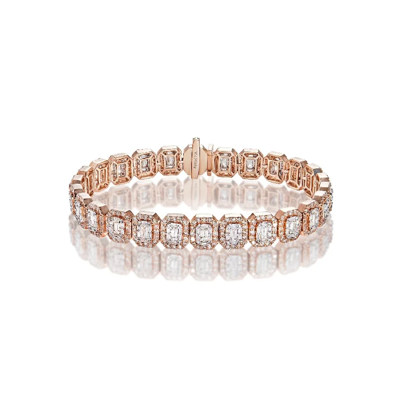 Bold gem bangles-Michael 10 Carat Combine Mix Shape Diamond Tennis Bracelet in 14k Rose Gold