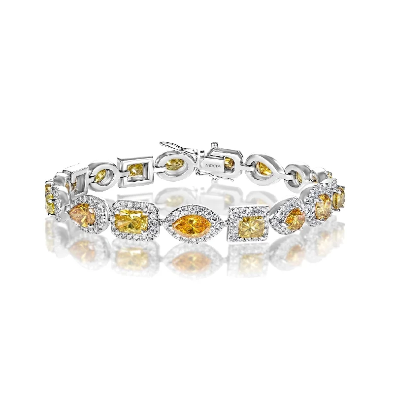 Tri-tone bangles-Colette 20 Carats Combine Mix Shape Single Row Fancy Yellow Diamond Bracelet in 18k White Gold