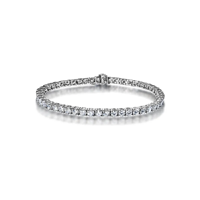 Dual-metal bangles-Ezra 6 Carat Round Brilliant Single Row Diamond Tennis Bracelet in 14k White Gold