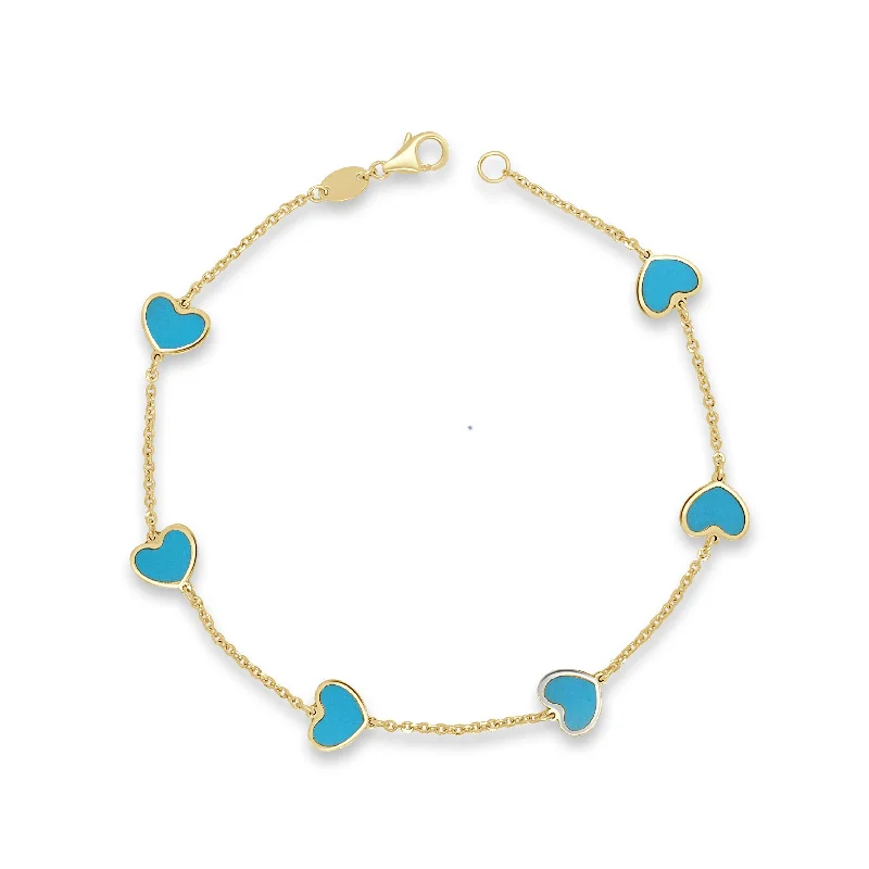 Silk thread bangles-14k Gold & Turquoise Heart Station Bracelet