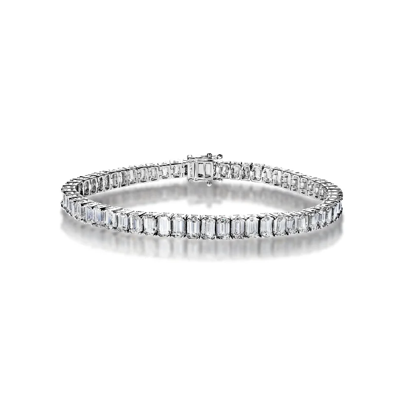 Solid stone bangles-Milena 15 Carats Emerald Cut Single Row Diamond Tennis Bracelet in 14k White Gold