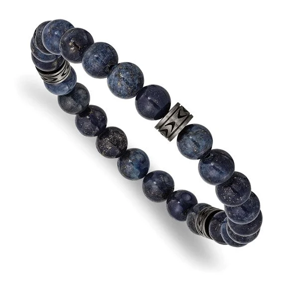 Pure link bangles-Chisel Stainless Steel Antiqued White Bronze-plated 6.5mm Lapis Beaded Stretch Bracelet