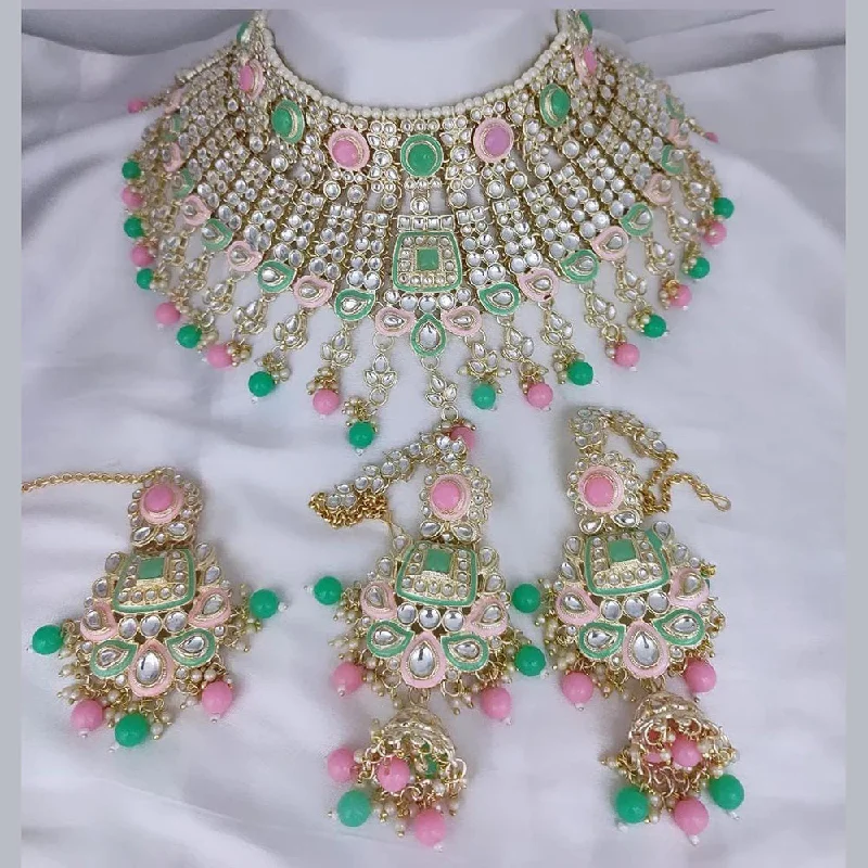 Fiber tassel necklaces-Lucentarts Jewellery Gold Plated Kundan And Meenakari Necklace Set