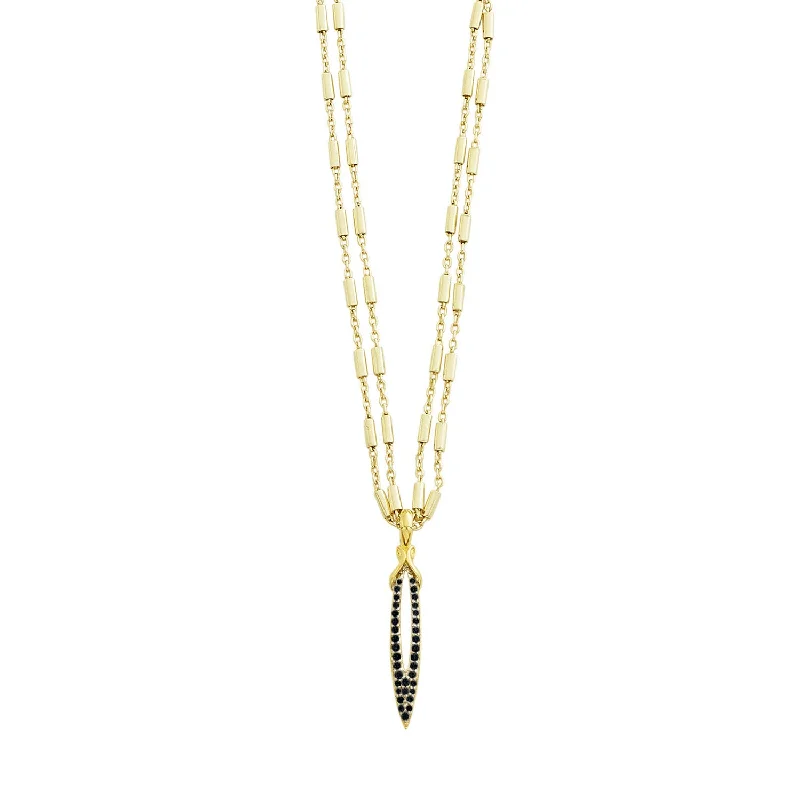 Cosmic charm necklaces-Stiletto Pavé Bar Chain Pendant - 18K Gold Vermeil + CZ Noir