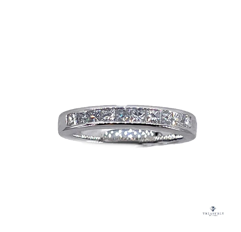 Small flower rings-0.50ct Princess cut Diamond Halfway Channel Set Wedding Platinum Band Ring