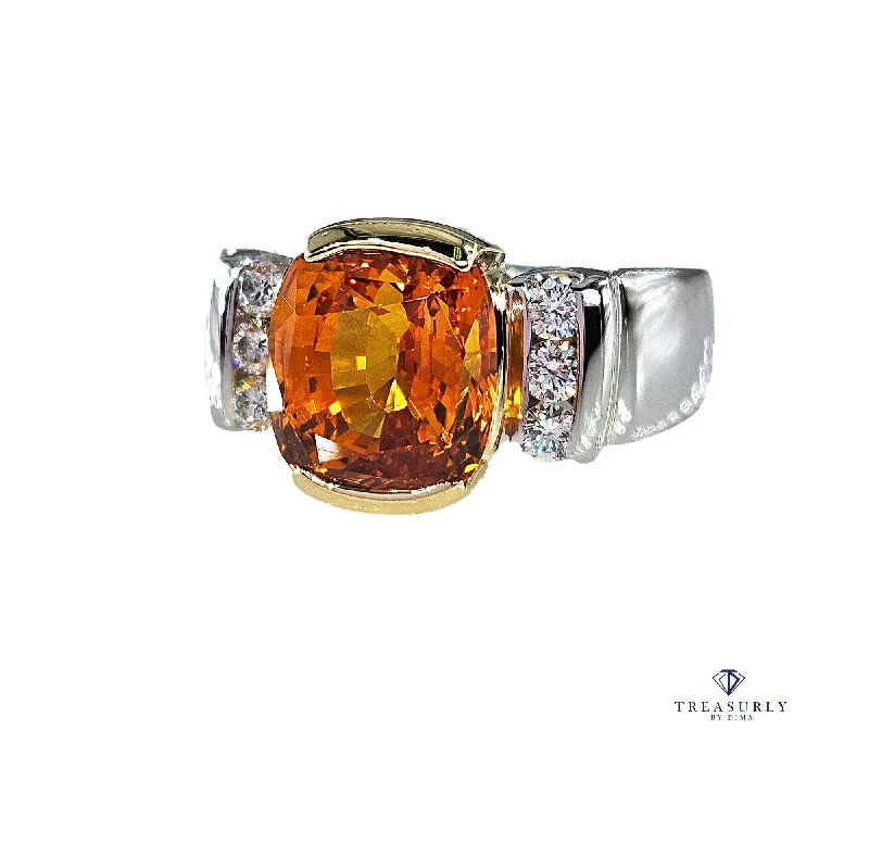 Sleek gold rings-AGL 5.26ctw Natural Ceylon Orange Cushion Sapphire Diamond Platinum 18K Ring