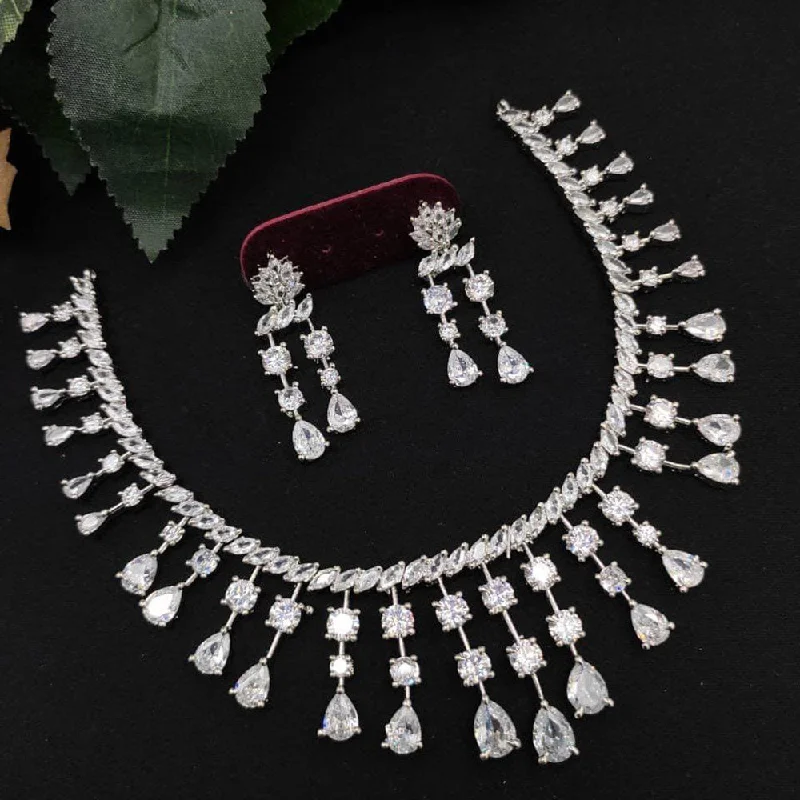 Tribal medallion necklaces-Manisha Jewellery Silver Plated AD Necklace Set