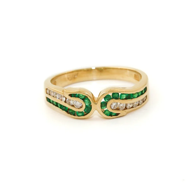 Topaz gem rings-14k Gold x 5mm Intertwining Emerald & Diamond Channel Band