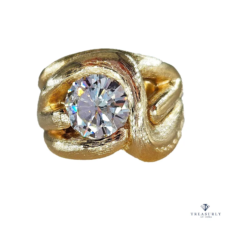 Raven feather rings-Estate Vintage Free-Form 1970 GIA 2.18ct Natural ROUND Diamond 14k Yellow Gold Ring