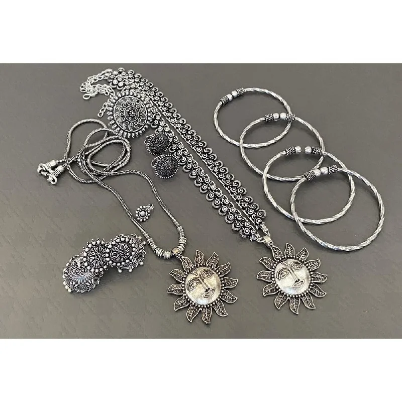 Shiny charm necklaces-Akruti Collection Oxidised Plated Combo Set