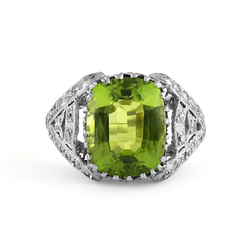 Topaz gem rings-Edwardian GIA 7.87ct PERIDOT & DIAMOND Platinum Antique Vintage Ring