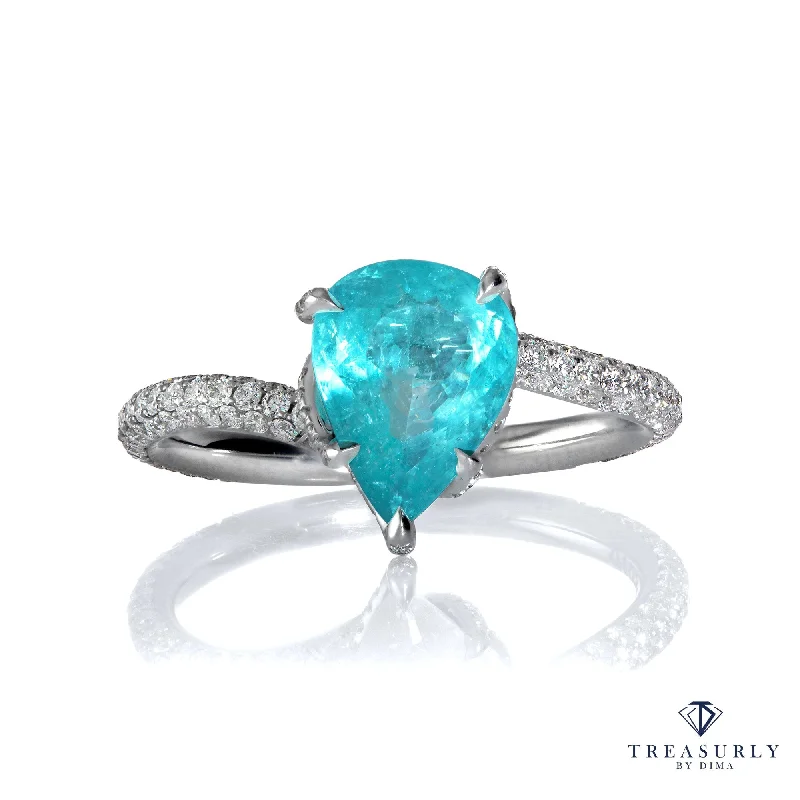 Wide band rings-GIA 2.84ct Natural PARAIBA TOURMALINE Pear Shape Diamond Platinum "Dalinda" Ring