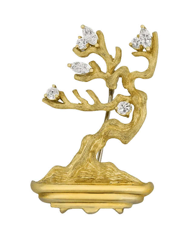 Spirit eye brooch-Henry Dunay Gold and Diamond Bonsai Tree Brooch