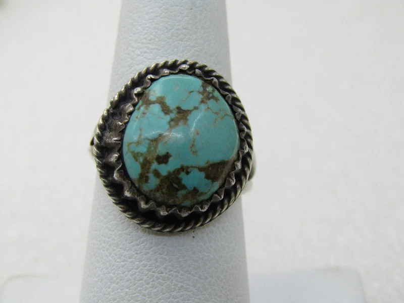 Topaz gem rings-Vintage Sterling Southwestern Turquoise Ring, Sz. 7.5, 5.39 Gr.