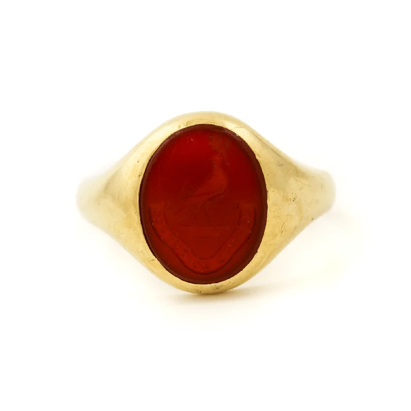 Antique bronze rings-18k Gold x Antique Carnelian "Confido Conquiesco" Cameo Wax Seal Signet