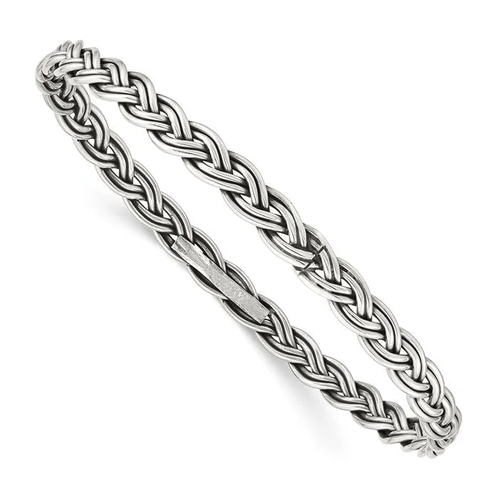 Light bead bangles-Sterling Silver Braided 5.25mm Wide Slip-On Bangle Bracelet