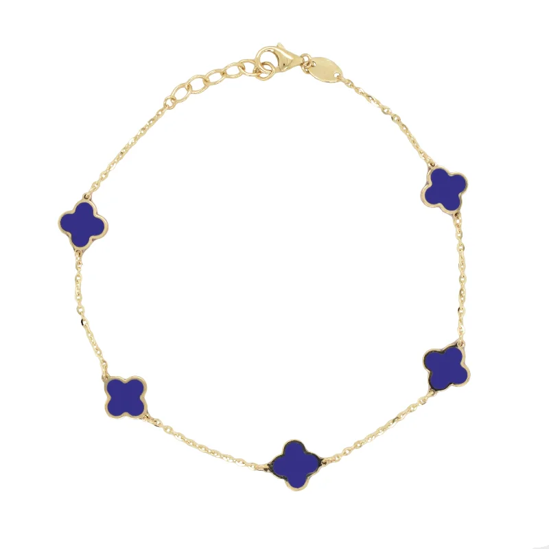 Leaf charm bangles-14k Gold & Lapis Clover Station Bracelet