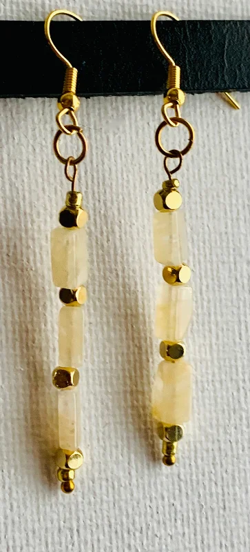 Polished charm earrings-Heather Handmade Cream Quartz Drop Earrings