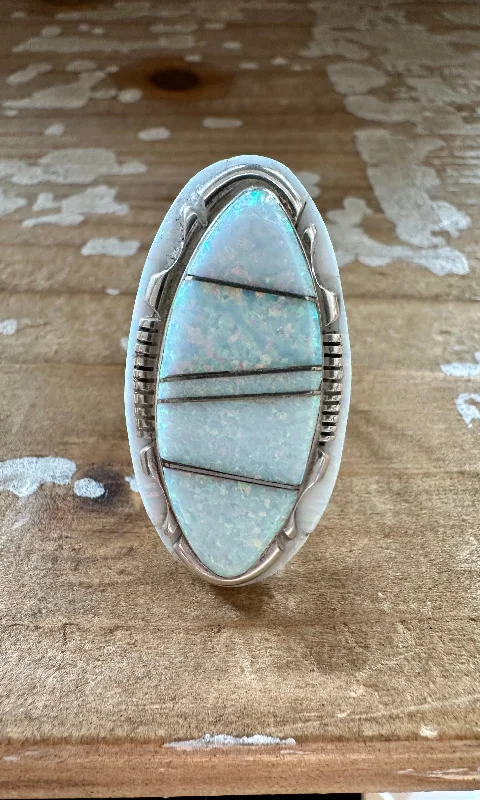 Warm clay rings-OPAL ROYALTY Sterling Silver and Iridescent Opal Ring • Size 8