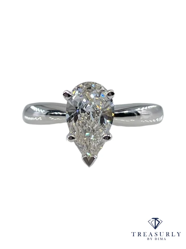 Pure charm rings-GIA 1.07ct Estate Pear Diamond Solitaire 14k White Gold Engagement Wedding Ring