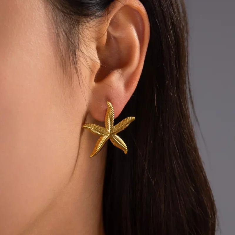 Thin bead earrings-SEA STARS - 18K GOLD WATERPROOF STUD EARRINGS