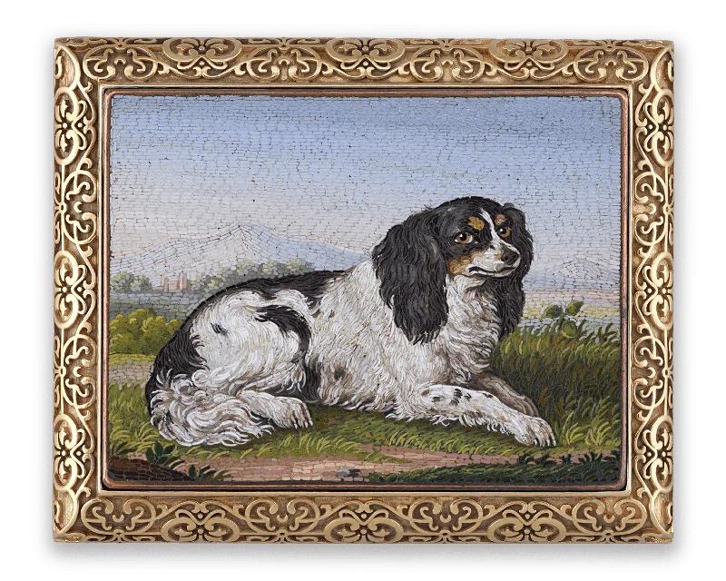 Sapphire stone brooch-Cavalier King Charles Spaniel Micromosaic Brooch