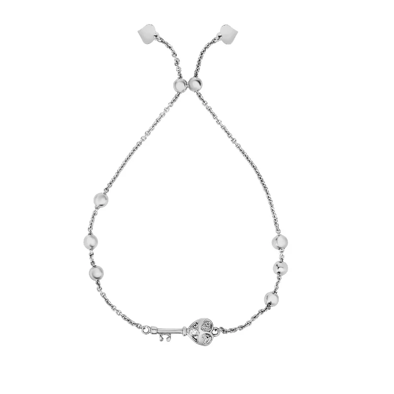 Curved charm bangles-Sterling Silver Key Heart Adjustable Bolo Bracelet