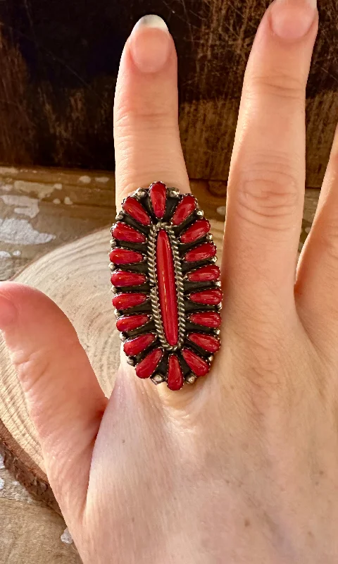 Astro theme rings-SUNBEAM Navajo Silver & Red Howlite Ring • Size 6, 7 3/4, 9 1/4