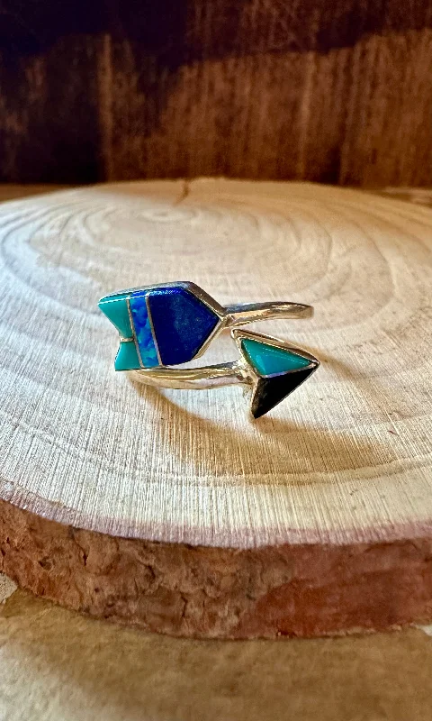 Thin frame rings-BLUE SPIRIT ARROW Micro Inlay Ring  • Adjustable