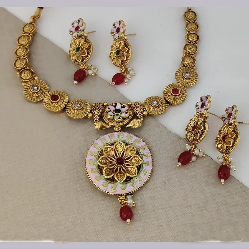 Thick bar necklaces-Rani Sati Jewels Gold Plated Pota Stone Necklace Set