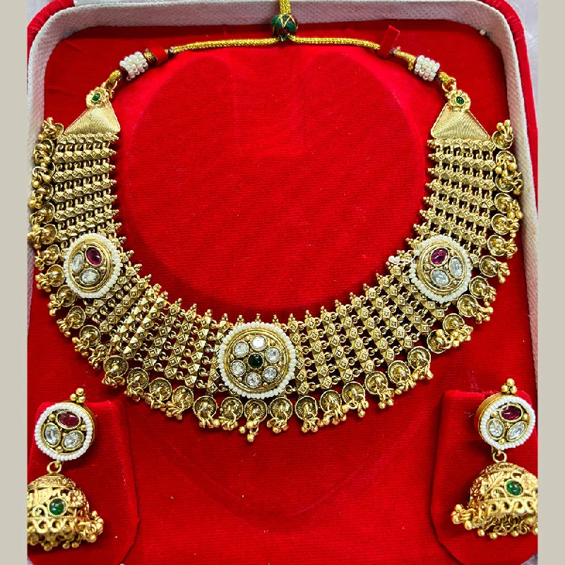 Sapphire stone necklaces-Pari Art Jewellery Antique Rajwadi Polish Pota Necklace Set