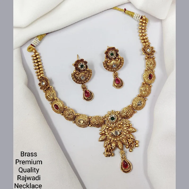 Flax braid necklaces-Manisha Jewellery Gold Plated Pota Stone Necklace Set